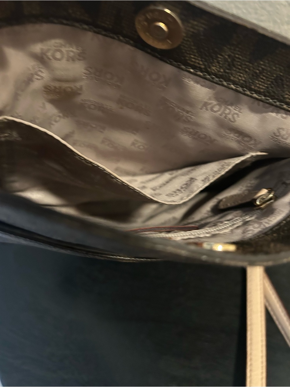Michael Kors Brown MK Logo Crossbody with Beige Trim - Picture 8 of 10